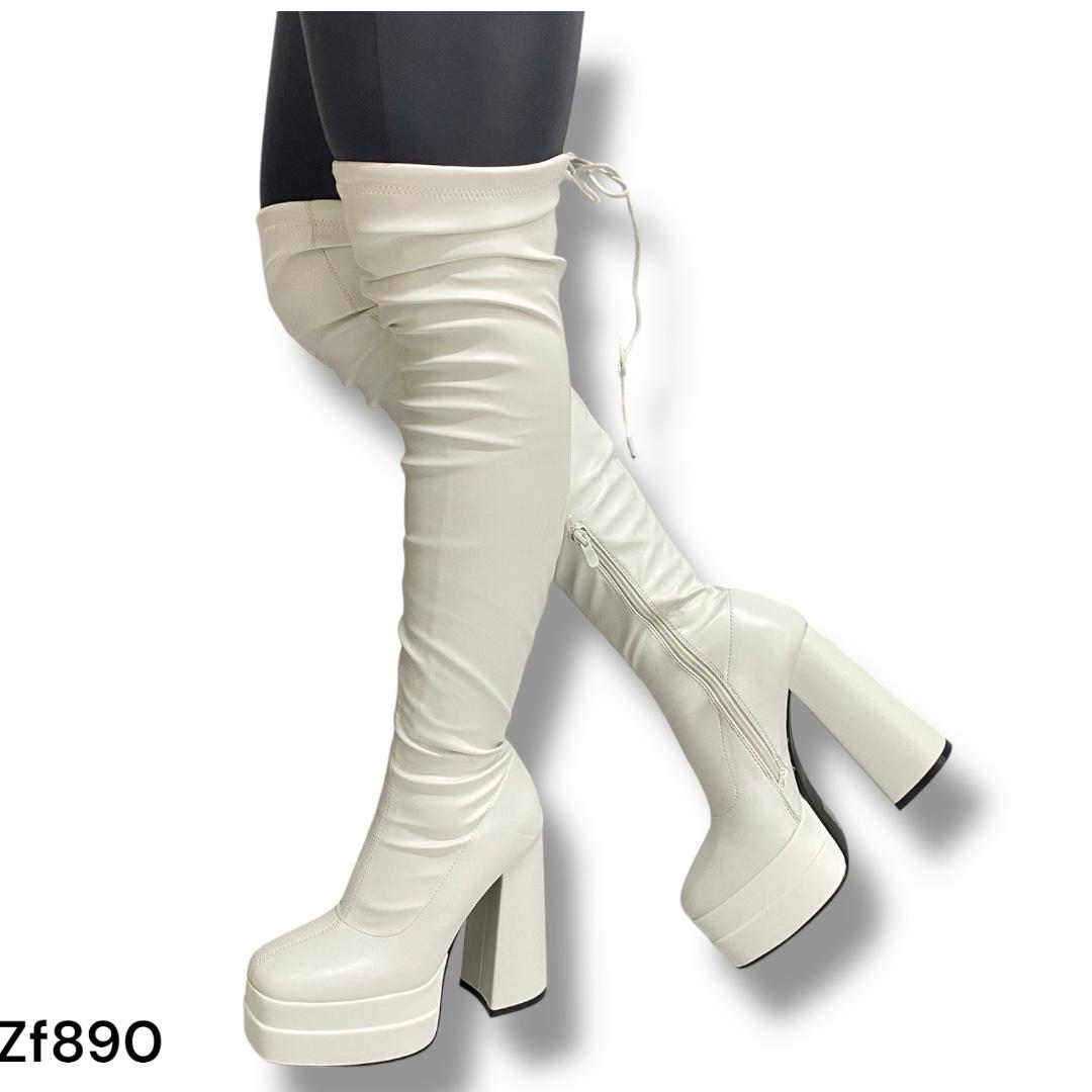 Bota caña alta blanca plataforma 4cm tacon 13cm D7973 C-43